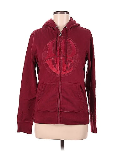 Lucky Brand 100% Cotton Solid Maroon Burgundy Zip Up Hoodie Size M