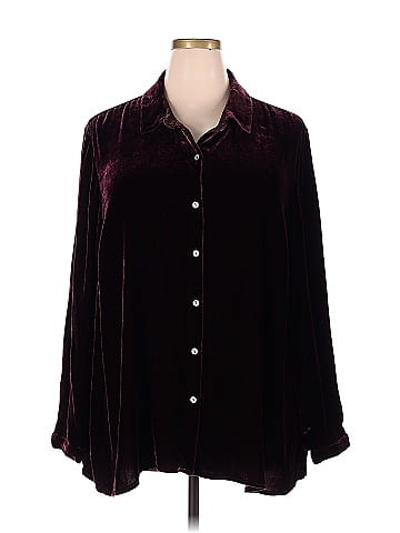 J.Jill Solid Maroon Burgundy Long Sleeve Button-Down Shirt Size 3X