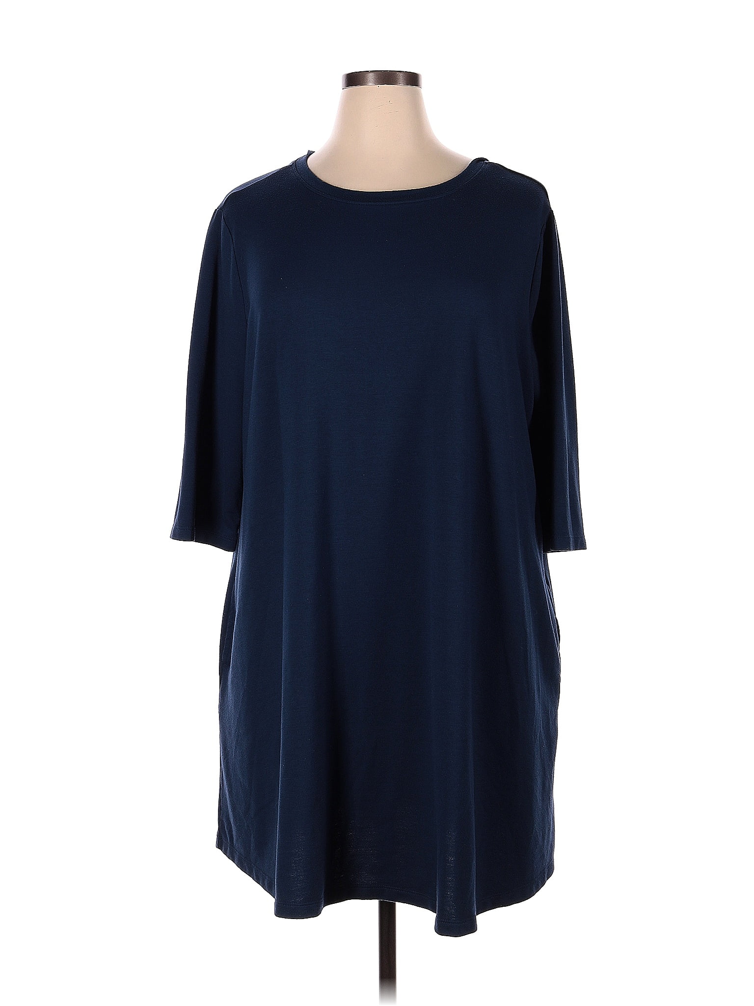 Terra & Sky Color Block Solid Navy Blue Casual Dress Size 1X (Plus) - 44%  off
