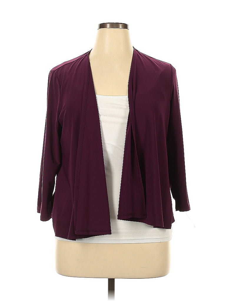 Roz & Ali Color Block Solid Purple Burgundy Cardigan Size 14 - 72% off ...