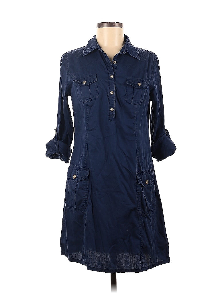 Navy 100% Cotton Blue Casual Dress Size M - photo 1