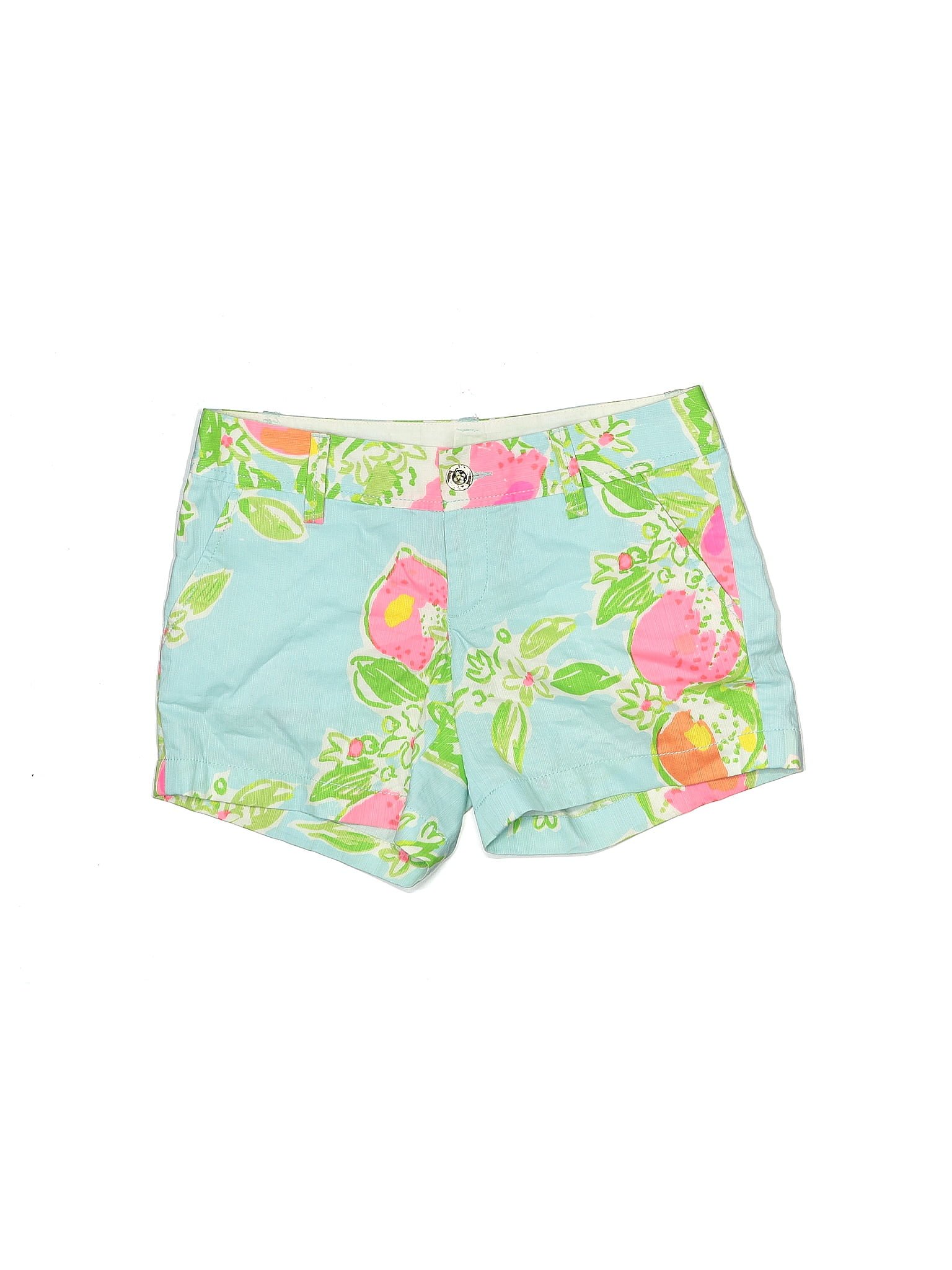 Lilly Pulitzer 100 Cotton Color Block Floral Blue Shorts Size 0 69