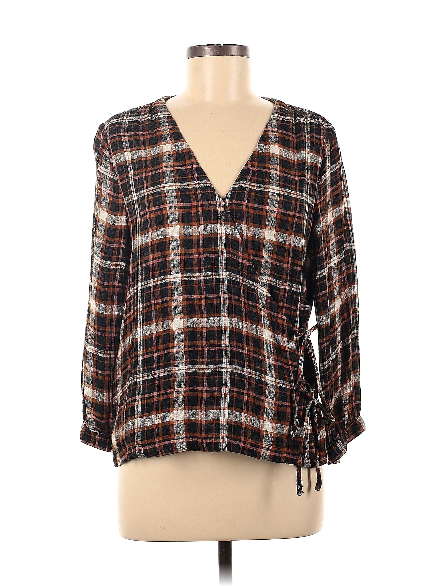 Madewell Plaid Multi Color Black 3/4 Sleeve Top Size M - 70% off