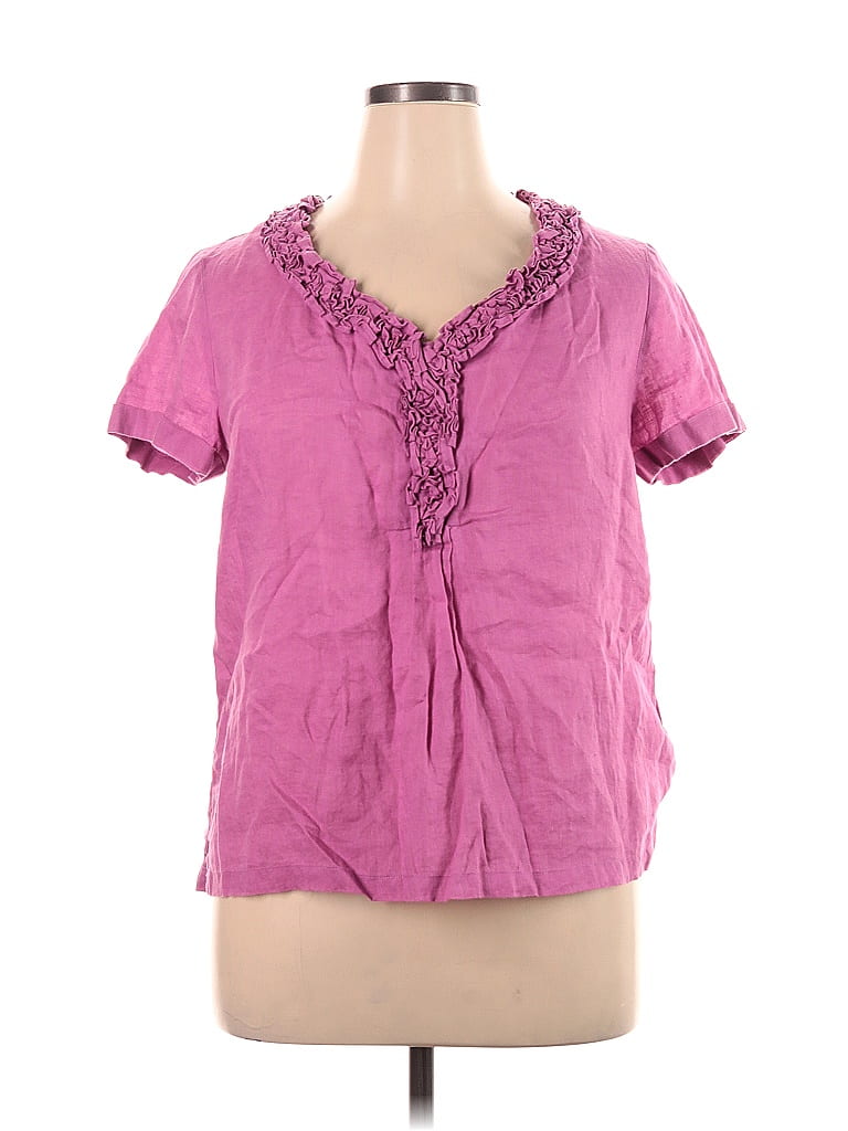 Talbots 100 Linen Solid Pink Short Sleeve Top Size 14 77 Off Thredup