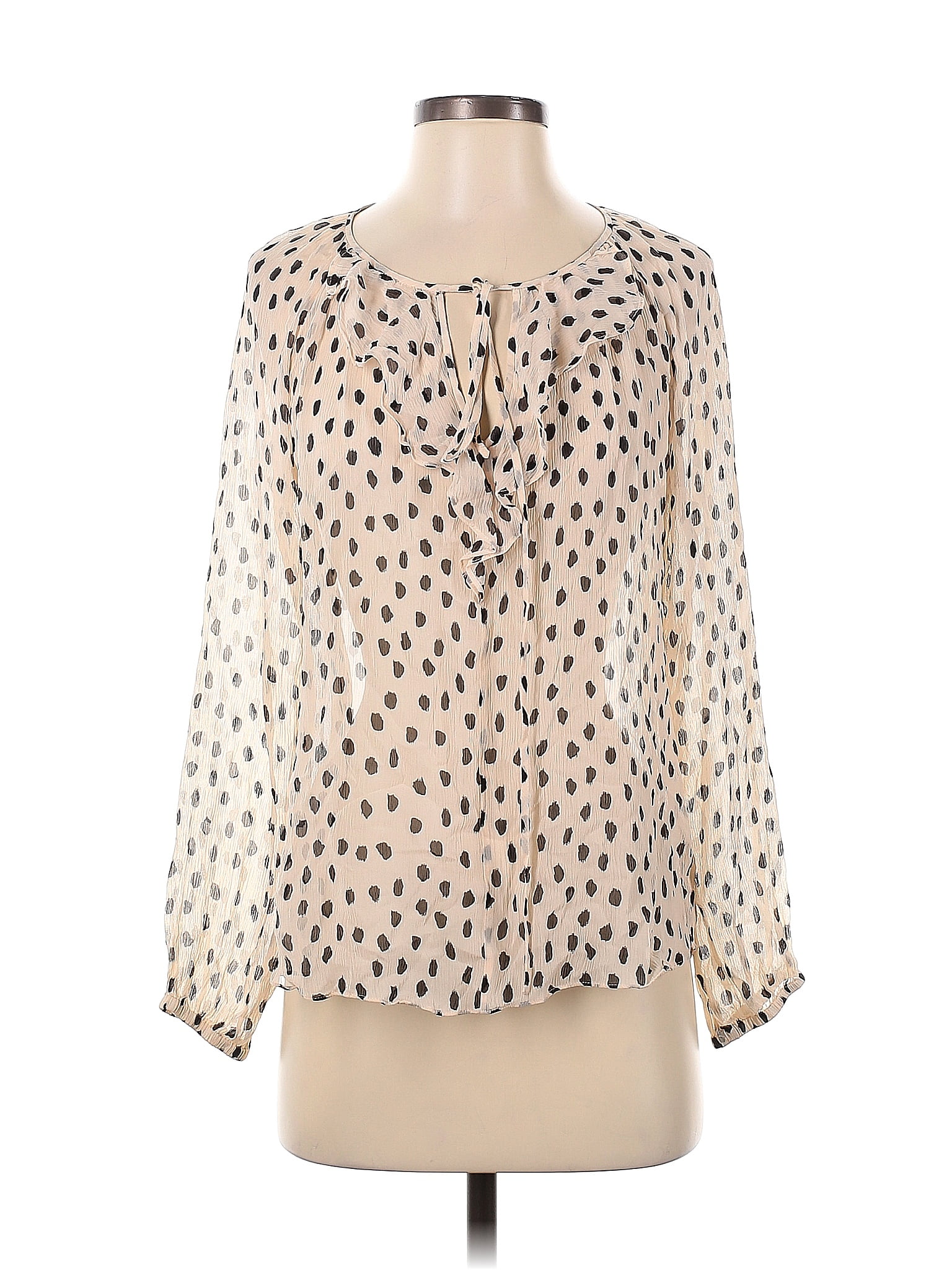 Kate Spade New York 100% Silk Polka Dots Ivory Long Sleeve Blouse Size ...