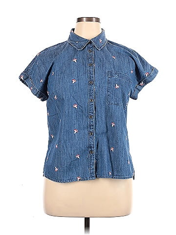 Style&Co 100% Cotton Blue Short Sleeve Button-Down Shirt Size XL