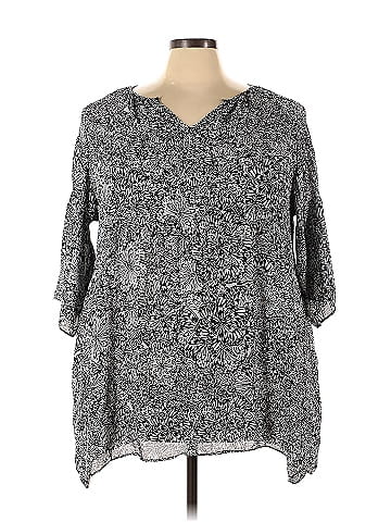 Catherines 100% Polyester Solid Black Short Sleeve Blouse Size 4X (Plus) -  62% off