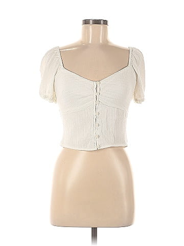 Hollister 100% Viscose Solid Ivory Short Sleeve Top Size M - 36% off