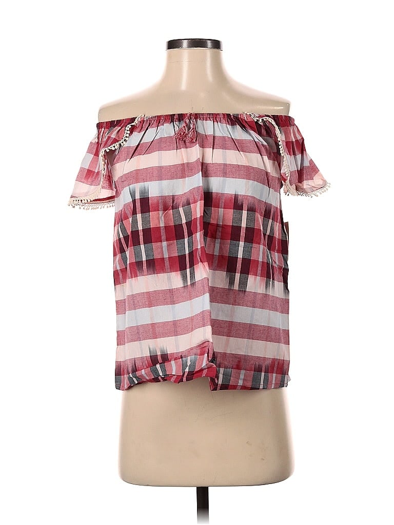 Lucky Brand 100% Cotton Stripes Multi Color Pink Short Sleeve Blouse ...