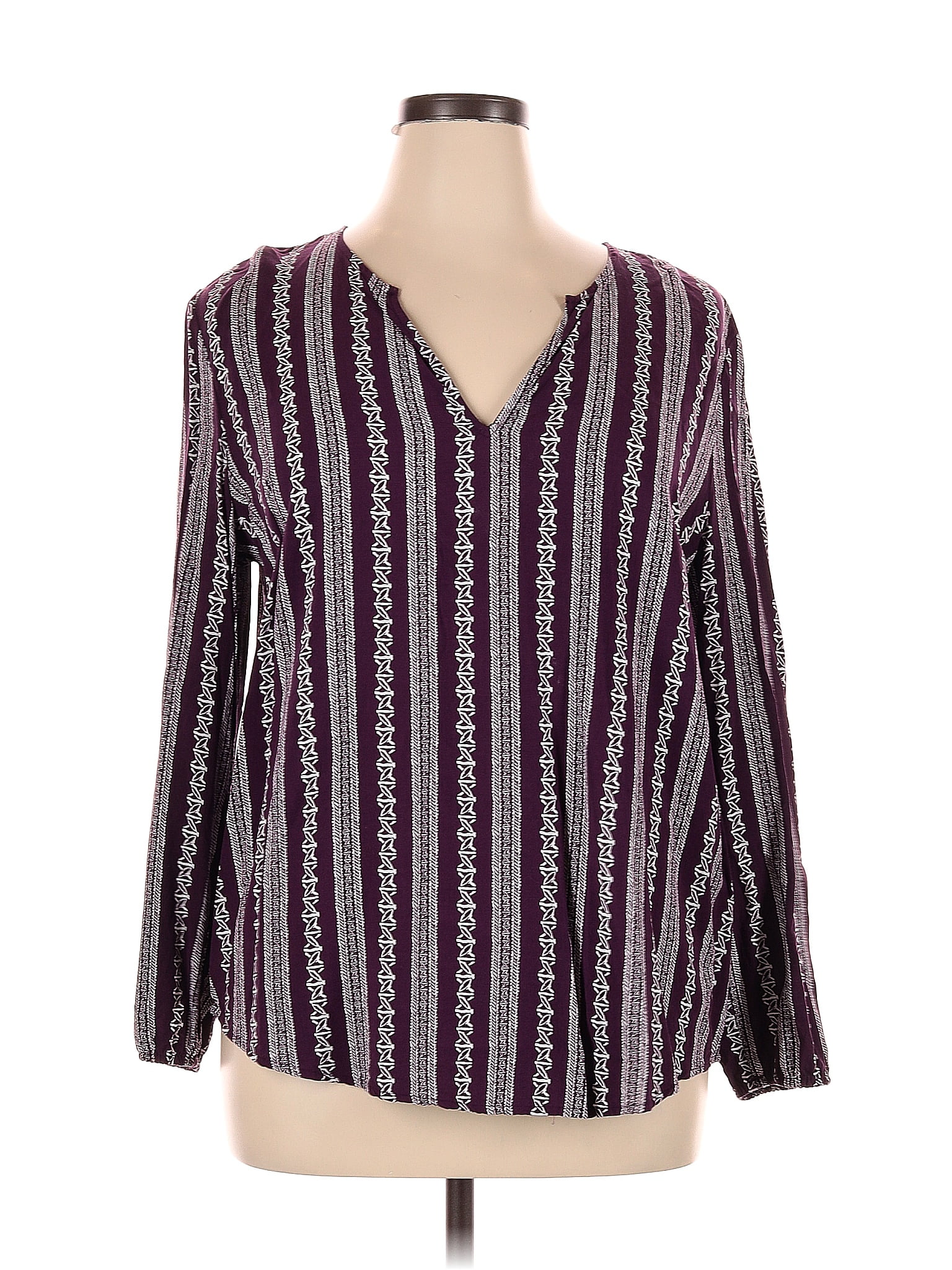 Simply Styled 100 Rayon Stripes Multi Color Purple Long Sleeve Blouse