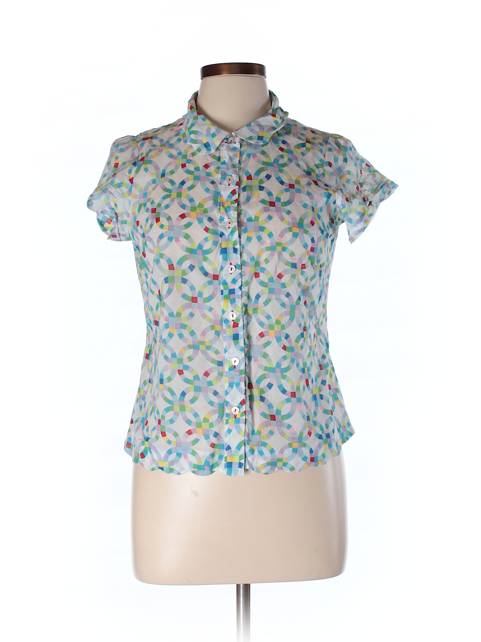 Odille 100% Cotton Print White Short Sleeve Blouse Size 10 - 73% off ...