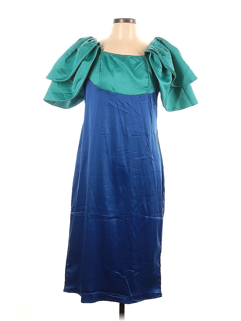 Plush 100% Polyester Color Block Blue Casual Dress Size L - photo 1