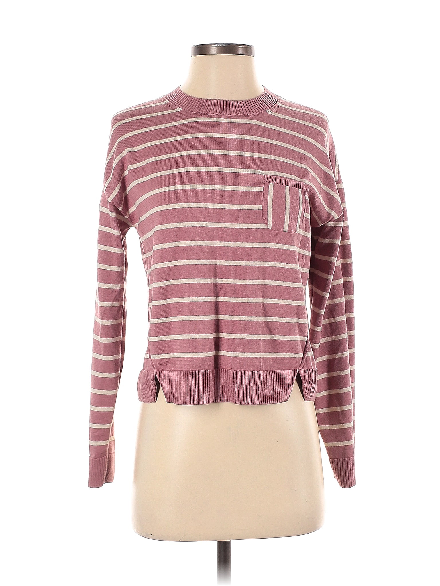 Hill 100 Cotton Color Block Stripes Pink Burgundy Pullover