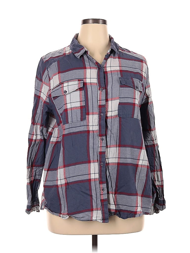 ABound 100% Cotton Plaid Blue Long Sleeve Button-Down Shirt Size XL - photo 1
