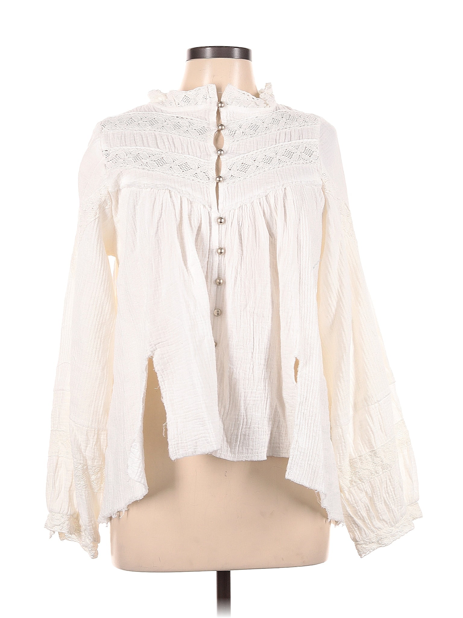 POL Clothing Long Sleeve Exposed Seam Womens Top Lace Detail