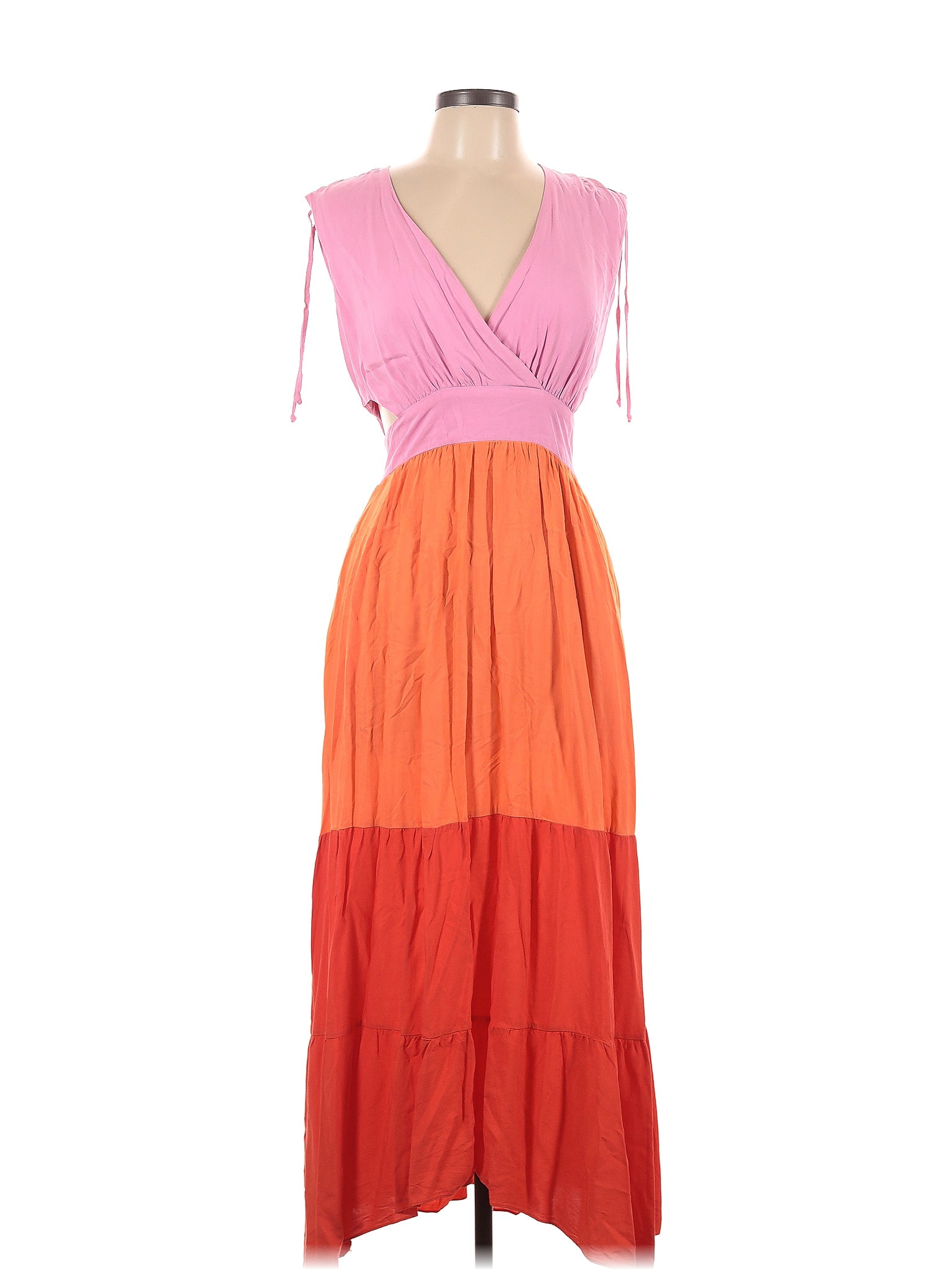 Scoop 100% Rayon Color Block Multi Color Orange Casual Dress Size 12 ...