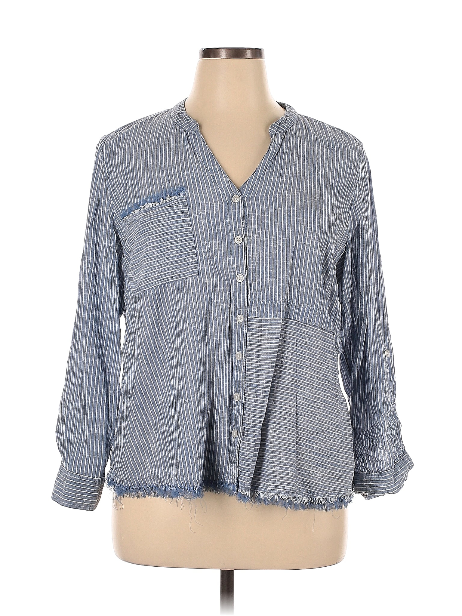 Style&Co 100% Cotton Checkered-gingham Blue Long Sleeve Button-Down ...