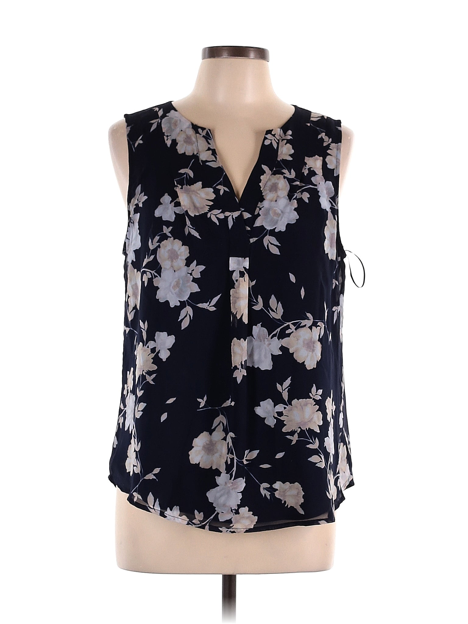 Skies Are Blue 100 Polyester Floral Black Sleeveless Blouse Size L