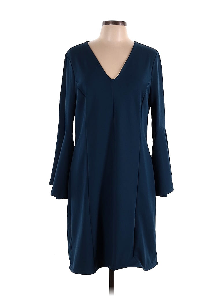 Ann Taylor Solid Blue Casual Dress Size L - photo 1