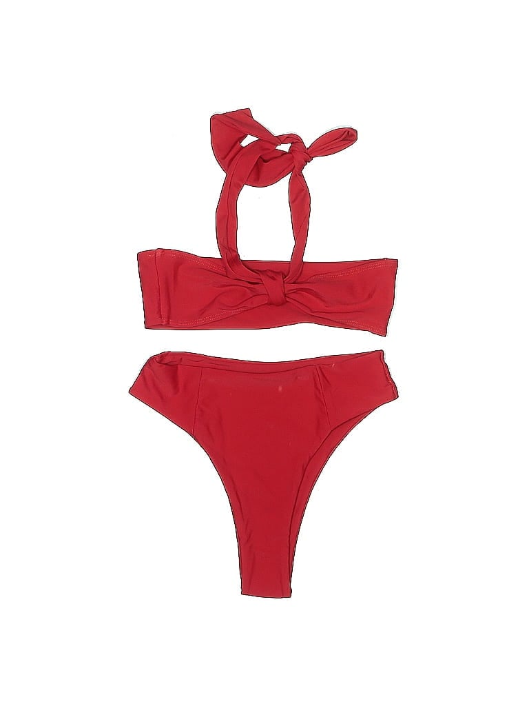 Zaful Solid Hearts Red Two Piece Swimsuit Size 4 - photo 1