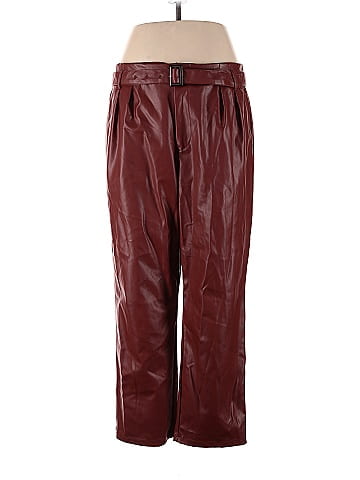 Who What Wear 100% Polyester Solid Maroon Burgundy Faux Leather Pants Size  16 - 45% off