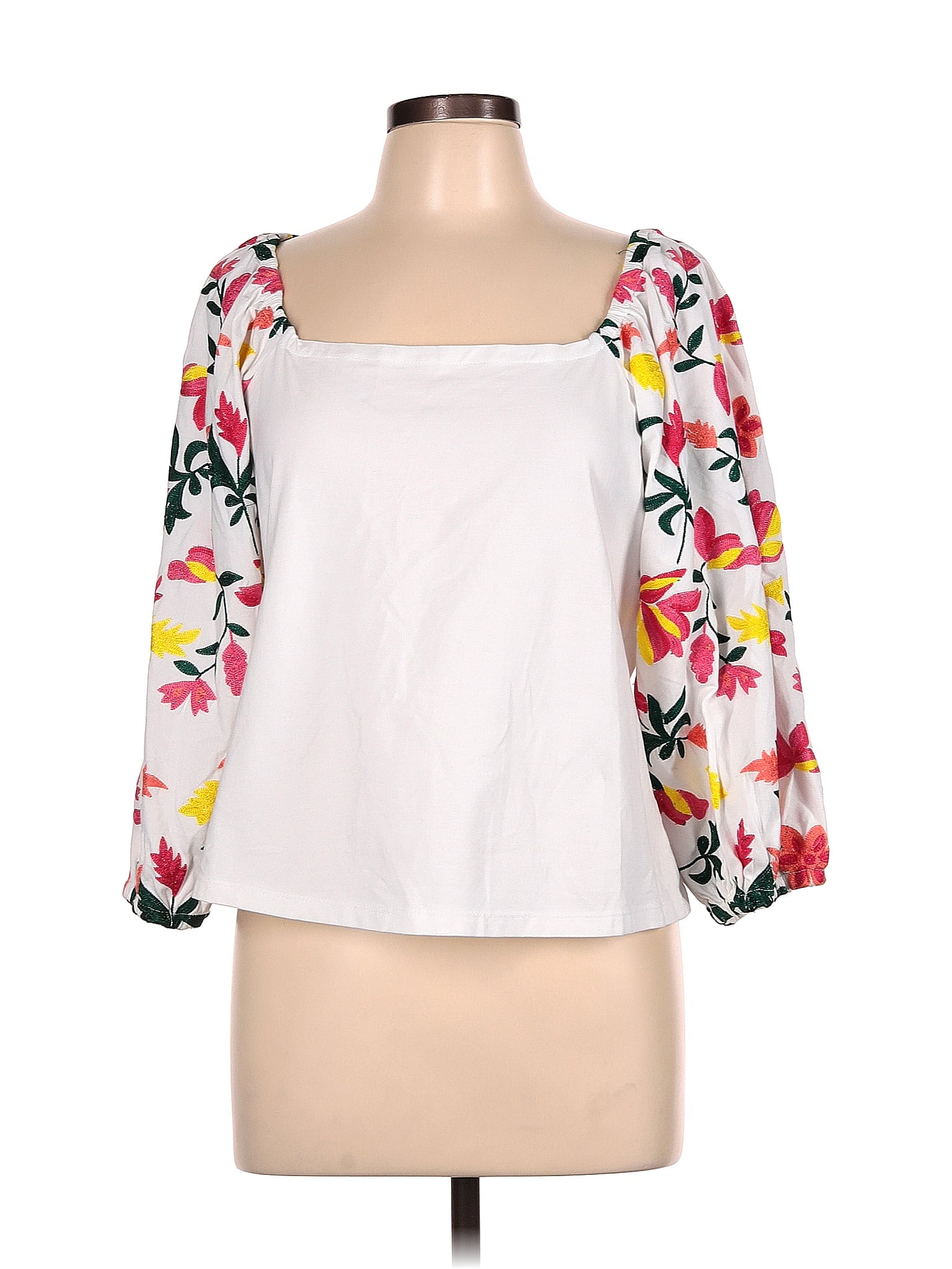 Boston Proper Color Block Floral White Long Sleeve Blouse Size L - 74% ...