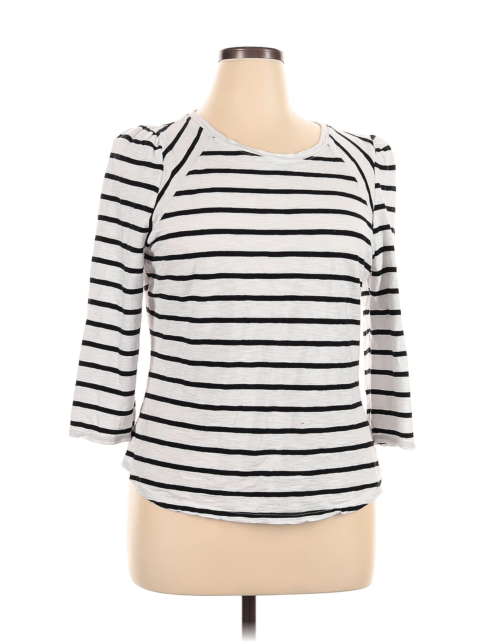 White House Black Market Color Block Stripes White 3/4 Sleeve TShirt