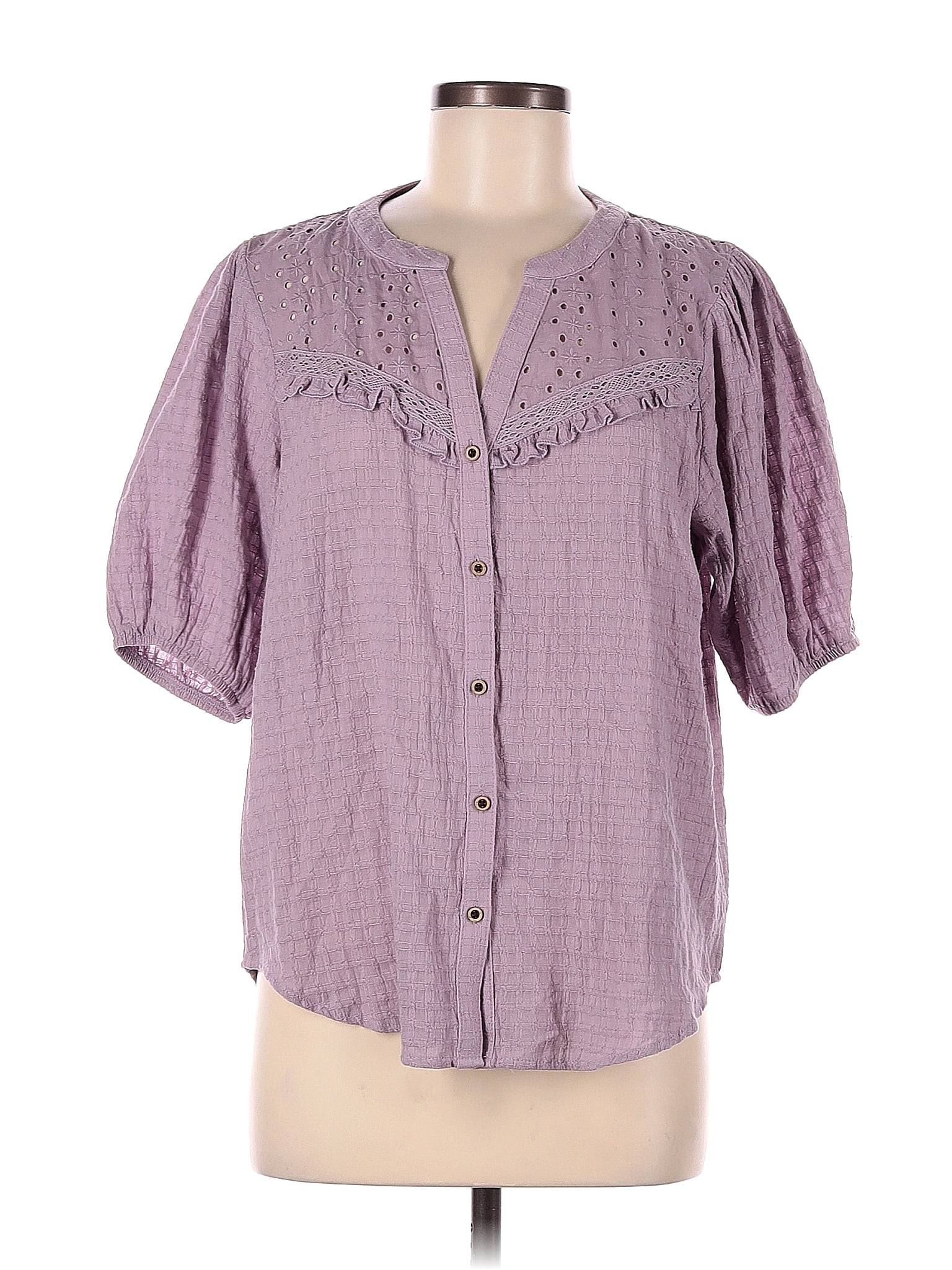 Knox Rose 100 Cotton Purple Short Sleeve Blouse Size M 16 Off Thredup