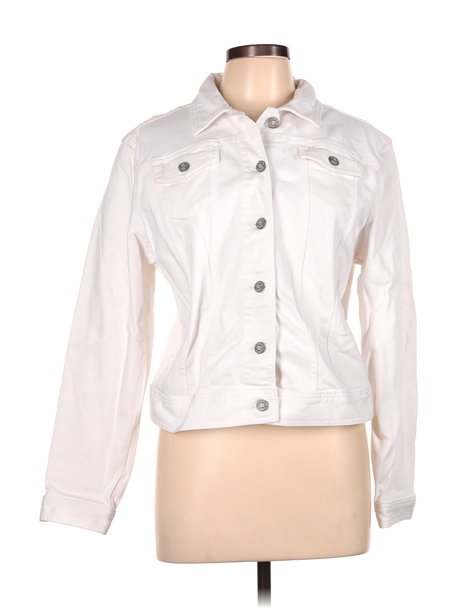 Gap Outlet Solid White Denim Jacket Size L 50 off ThredUp