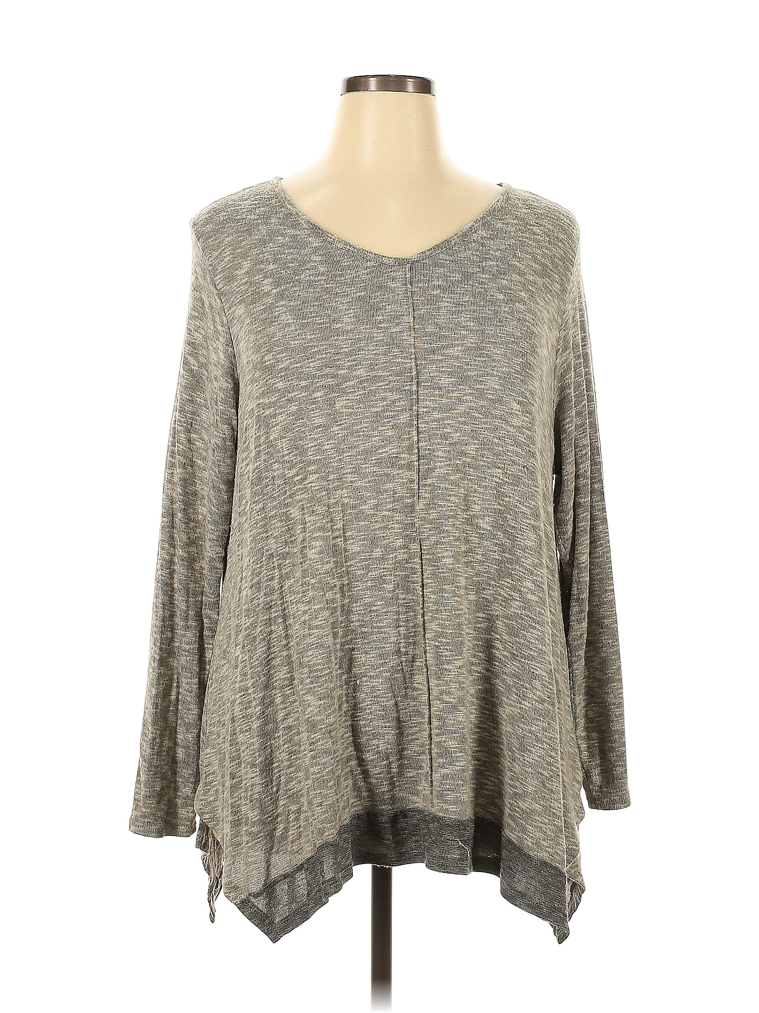 Soft Surroundings Color Block Marled Gray Long Sleeve Top Size 1X (Plus ...