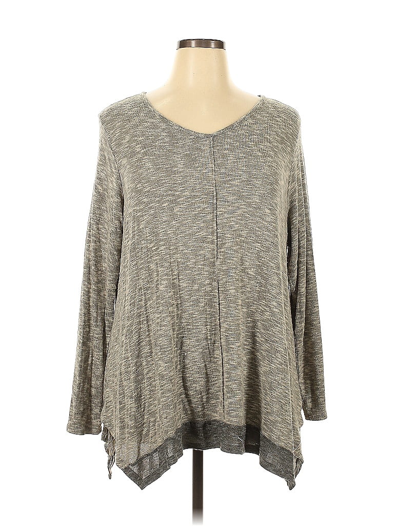 Soft Surroundings Color Block Marled Gray Long Sleeve Top Size 1X (Plus ...