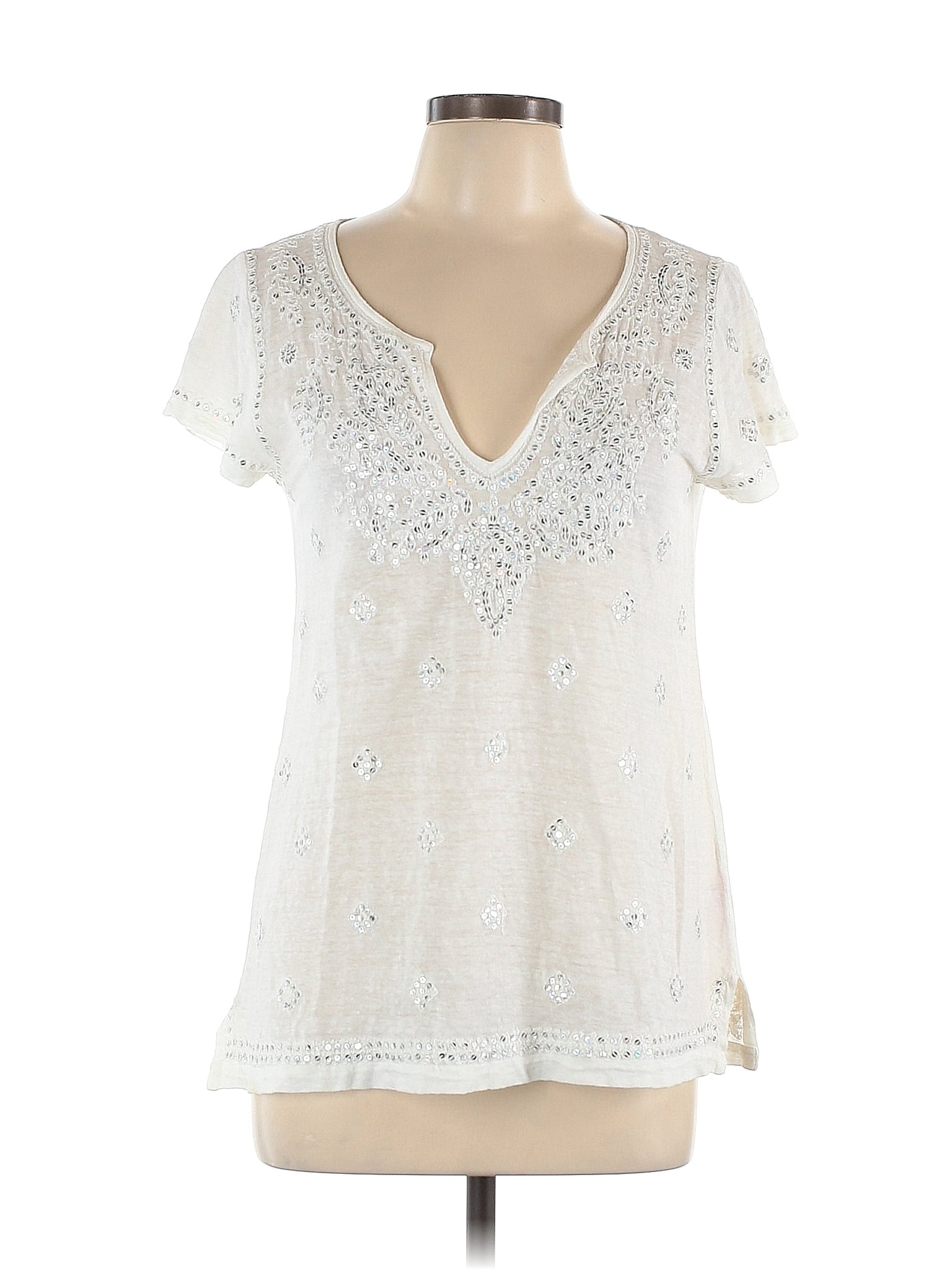 Calypso V-Neck Long Sleeve White Linen Top by Love From Italy