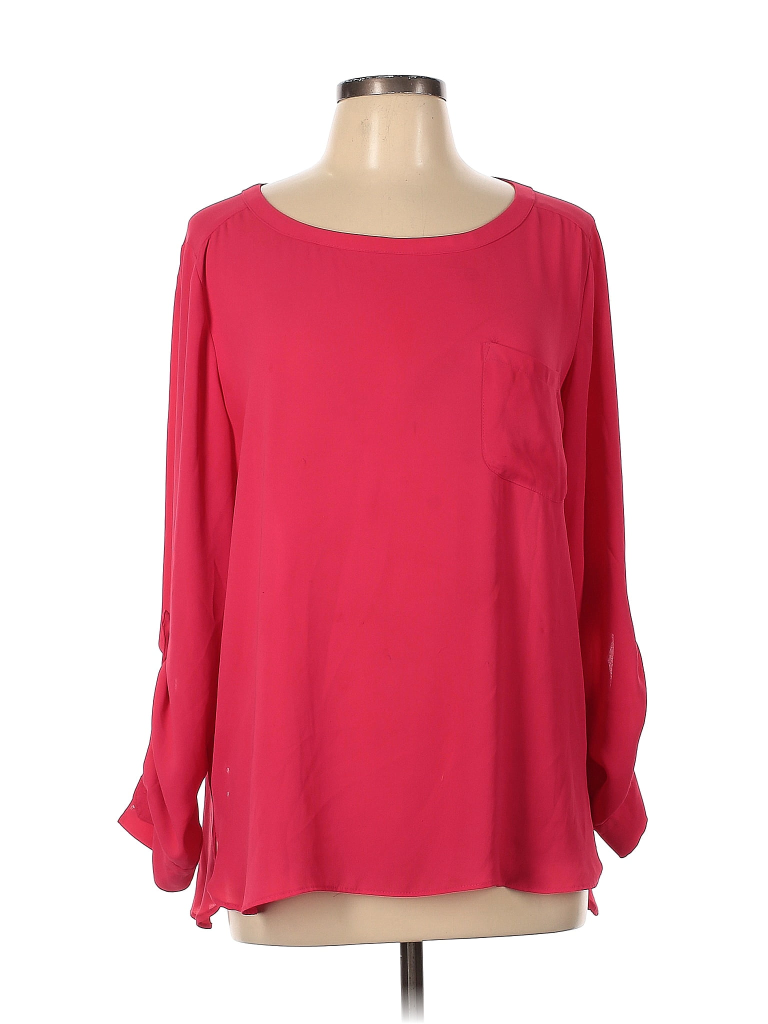 Ann Taylor Loft 100 Polyester Red Long Sleeve Blouse Size L 72 Off