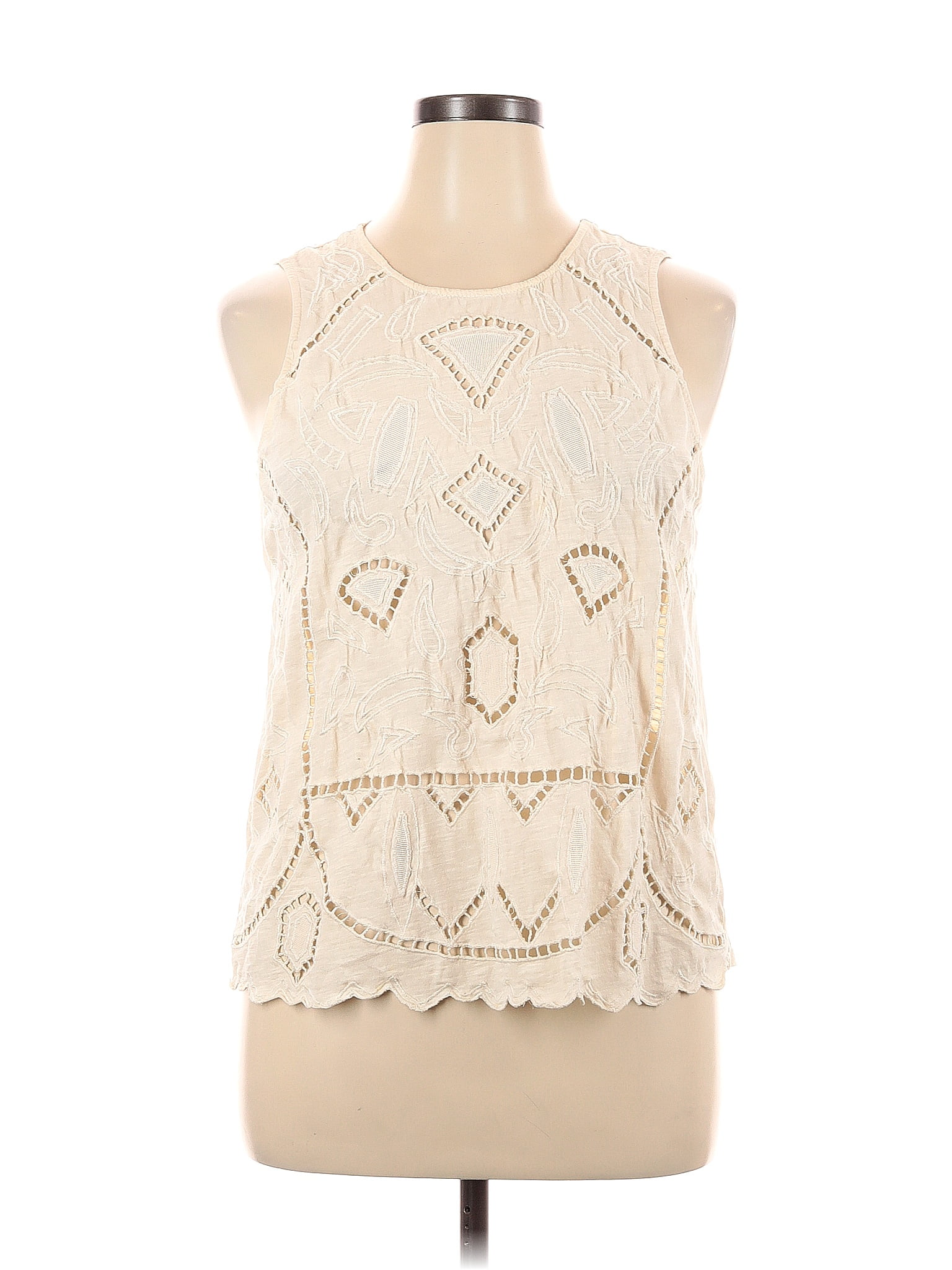 Lucky Brand 100% Polyester Ivory Sleeveless Top Size XL - 71% off