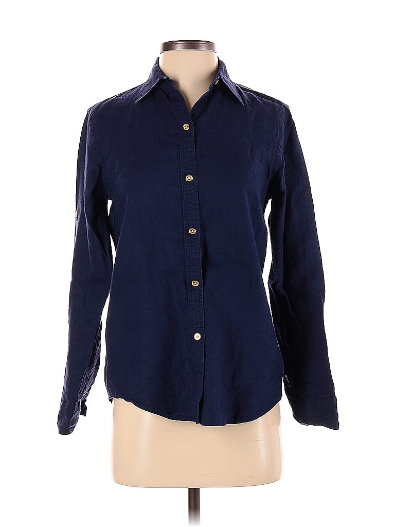 Lauren by Ralph Lauren 100% Linen Blue Long Sleeve Button-Down Shirt ...