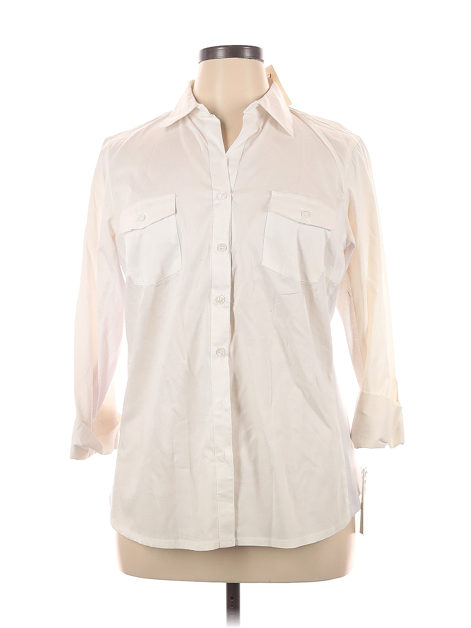 Zac & Rachel 100% Cotton Ivory Long Sleeve Button-Down Shirt Size 1X ...