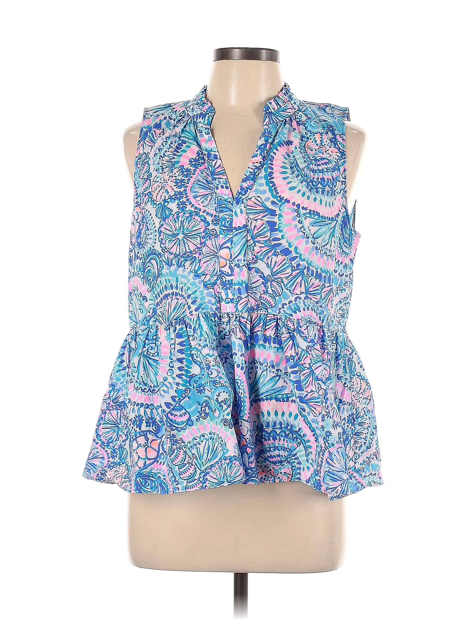 Lilly Pulitzer 100 Cotton Paisley Blue Sleeveless Blouse Size L 63