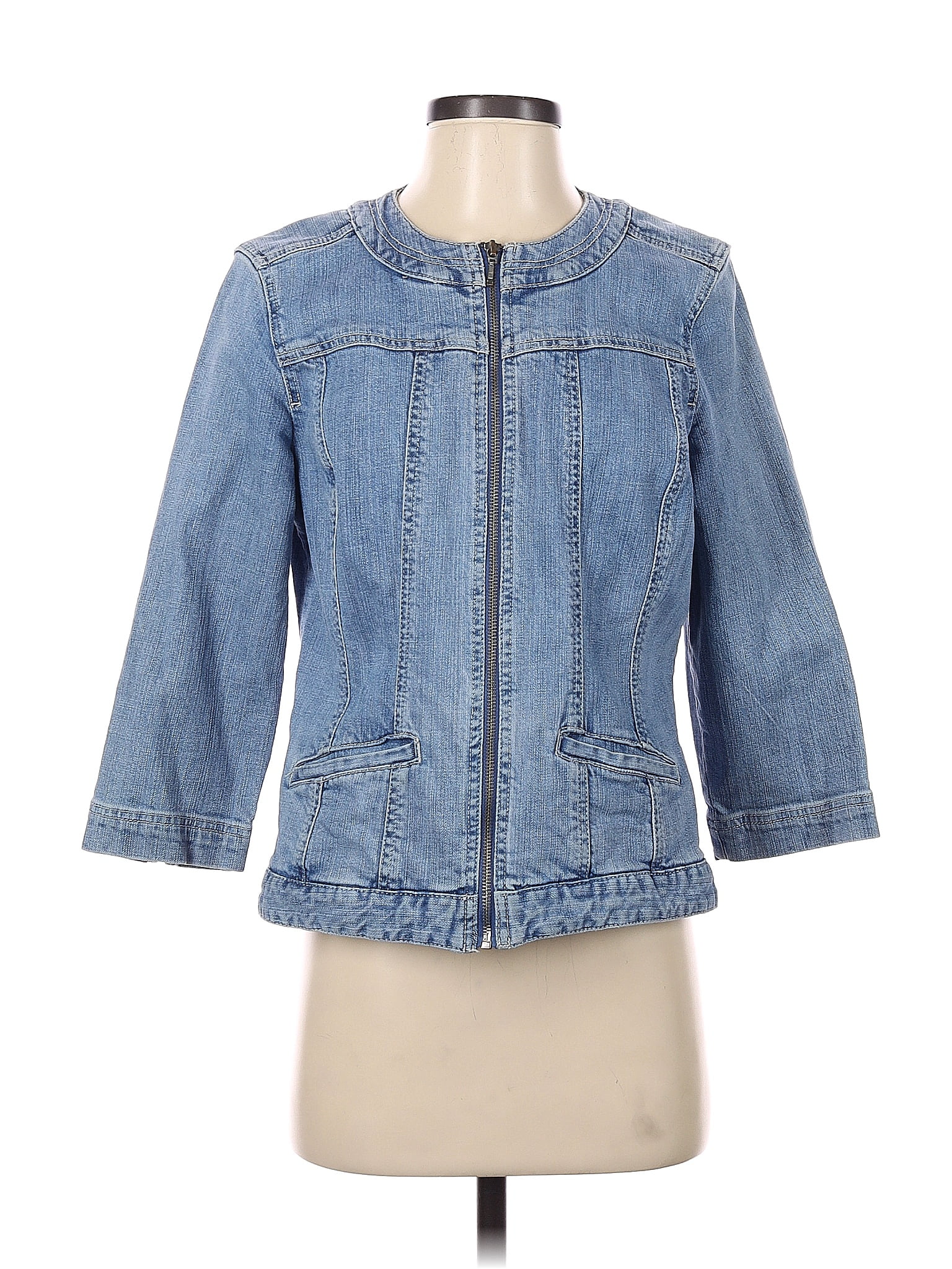 Chicos Solid Blue Denim Jacket Size Sm 0 77 Off Thredup