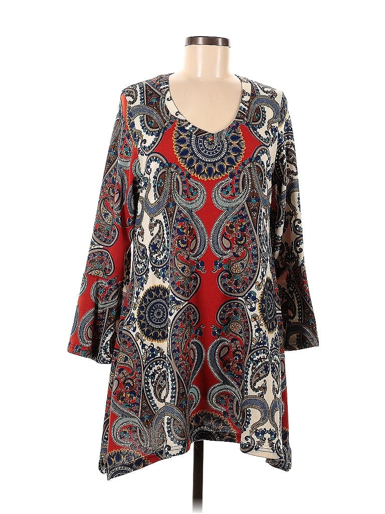 Win Win Paisley Baroque Print Batik Gray Casual Dress Size Lg - XL - photo 1