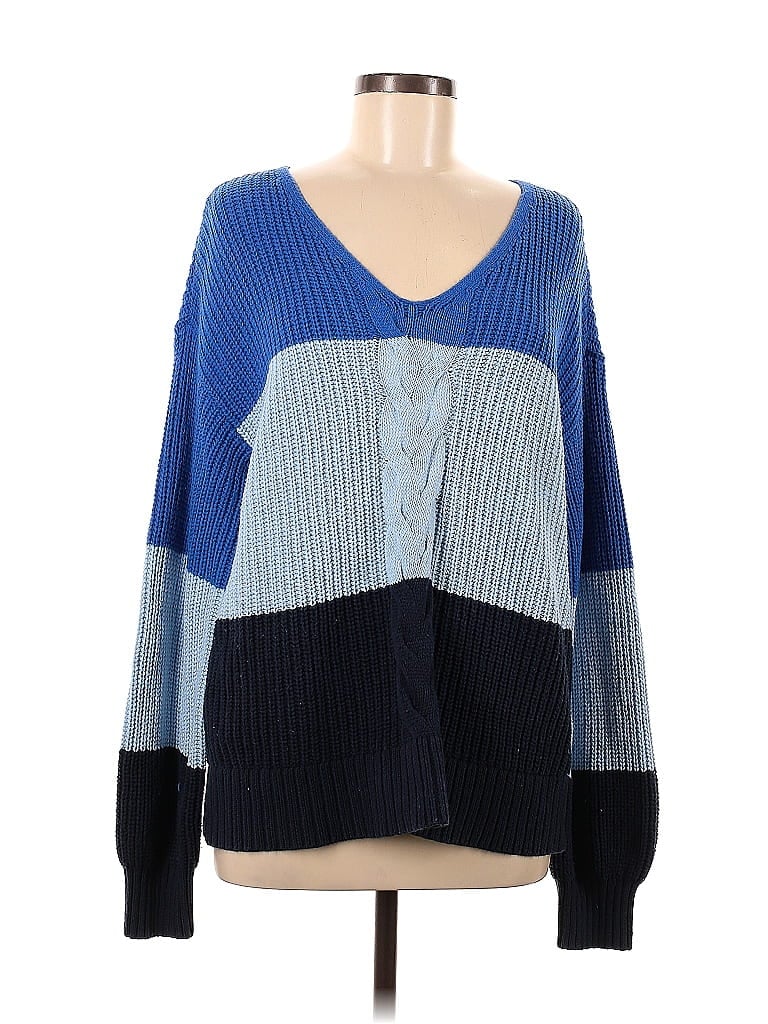 Style&Co Color Block Blue Pullover Sweater Size L - photo 1