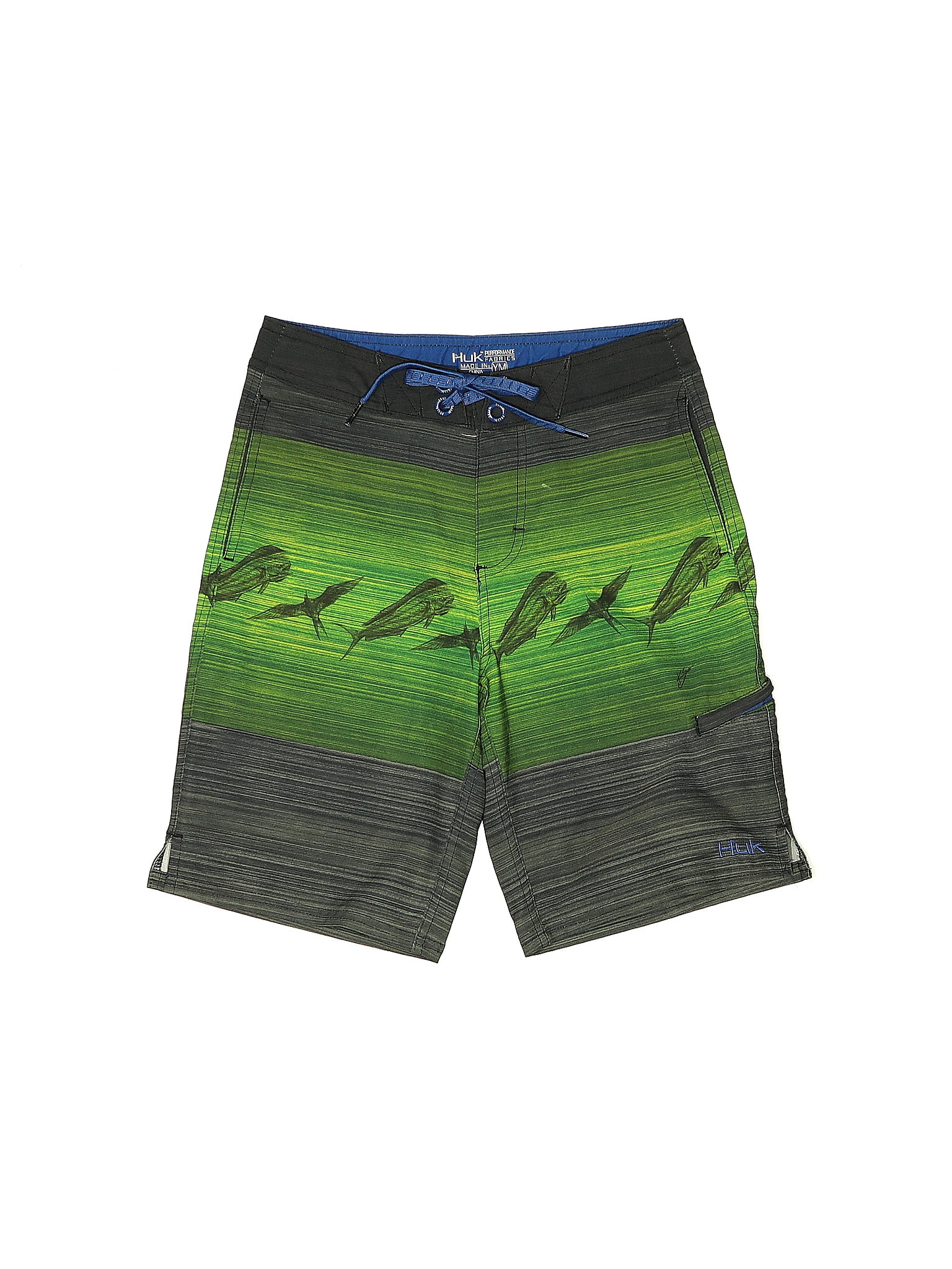 HUK Stripes Green Board Shorts Size M (Youth) - 54% off