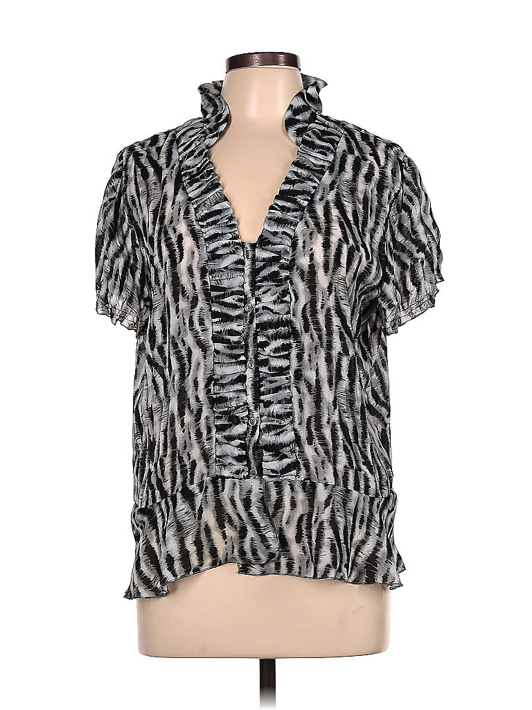 Bethany 100% Polyester Animal Print Silver Short Sleeve Blouse Size 12 - photo 1