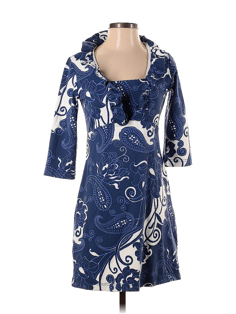 Barbara Gerwit Damask Paisley Batik Blue Casual Dress Size S - photo 1