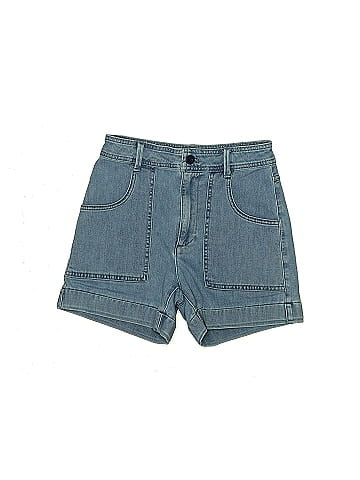 High-Rise Cuffed Denim Shorts in Light Indigo