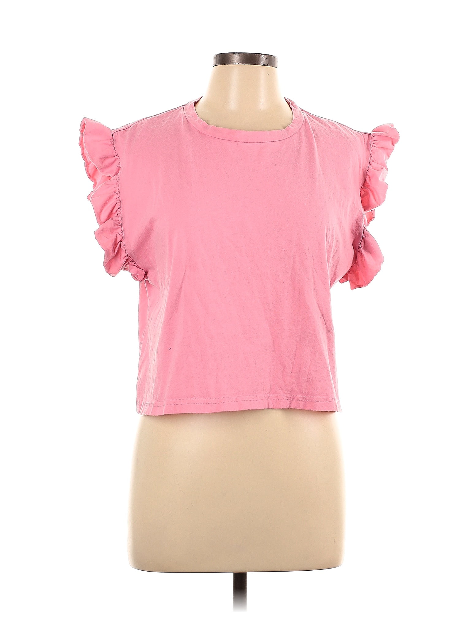 Zara 100 Cotton Solid Pink Short Sleeve Top Size L 55 Off Thredup