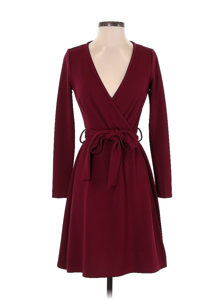 Sunny Girl Solid Burgundy Casual Dress Size S - photo 1