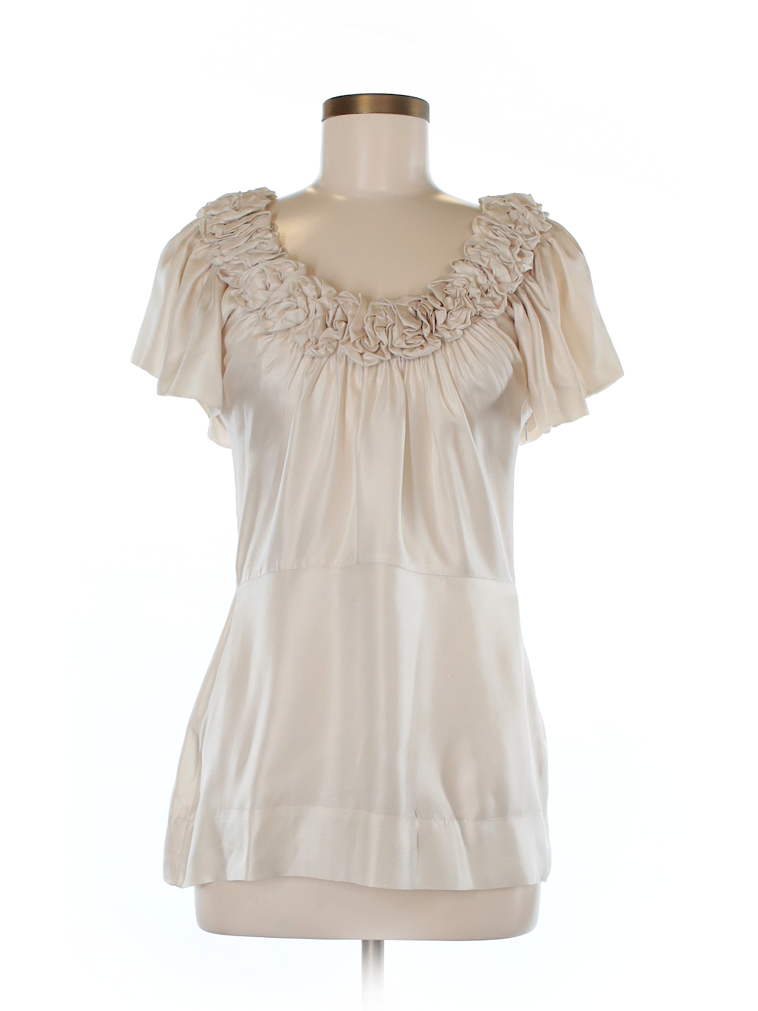 Yoana Baraschi 100% Silk Solid Beige Short Sleeve Silk Top Size 6 - 85% ...
