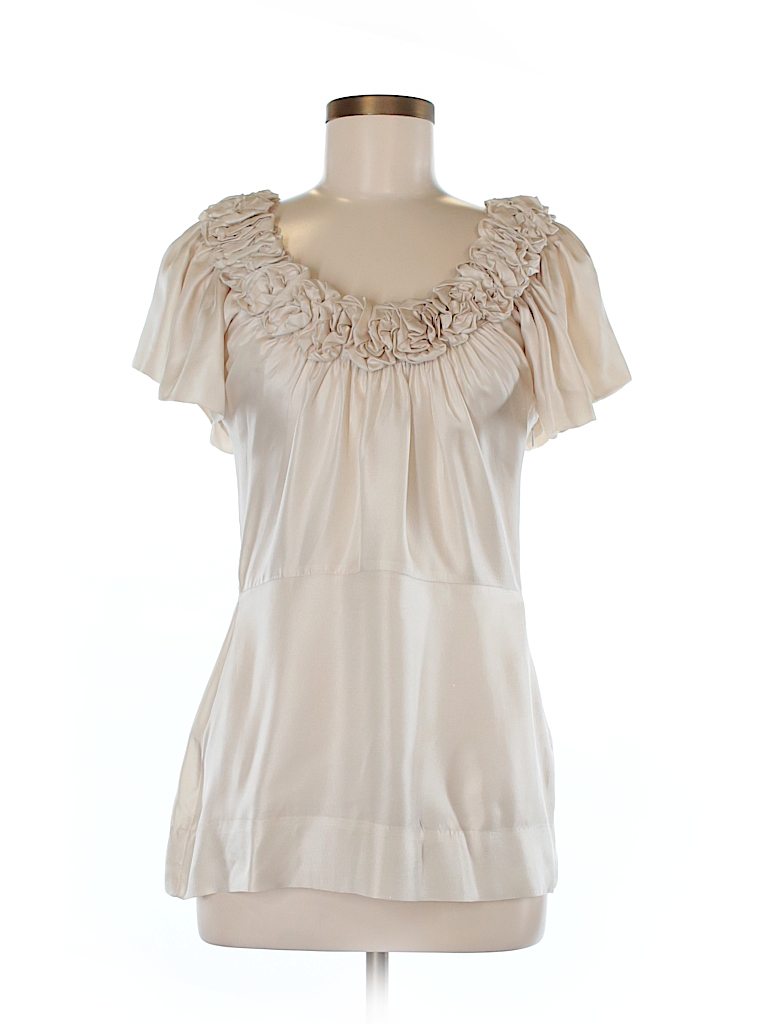 Yoana Baraschi 100% Silk Solid Beige Short Sleeve Silk Top Size 6 - 85% ...