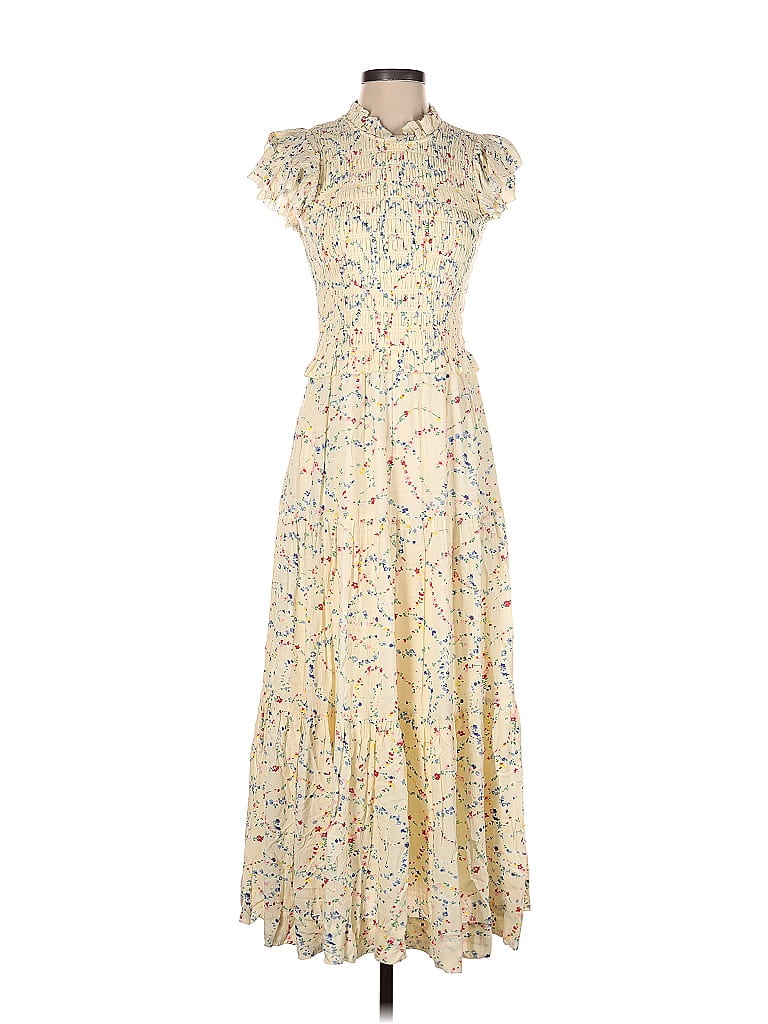 Sea New York 100% Viscose Floral Ivory Yellow Casual Dress Size 4 - 69% ...