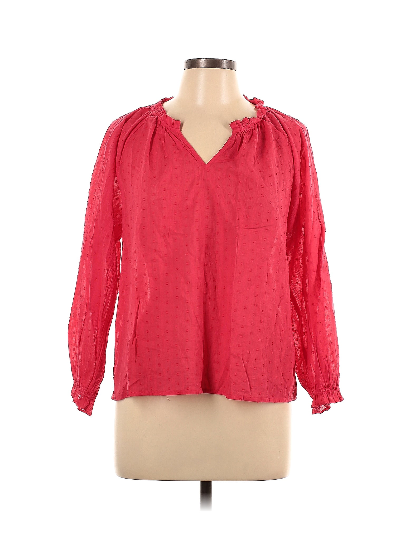 J.Crew Factory Store 100% Cotton Red Long Sleeve Blouse Size L (Petite ...
